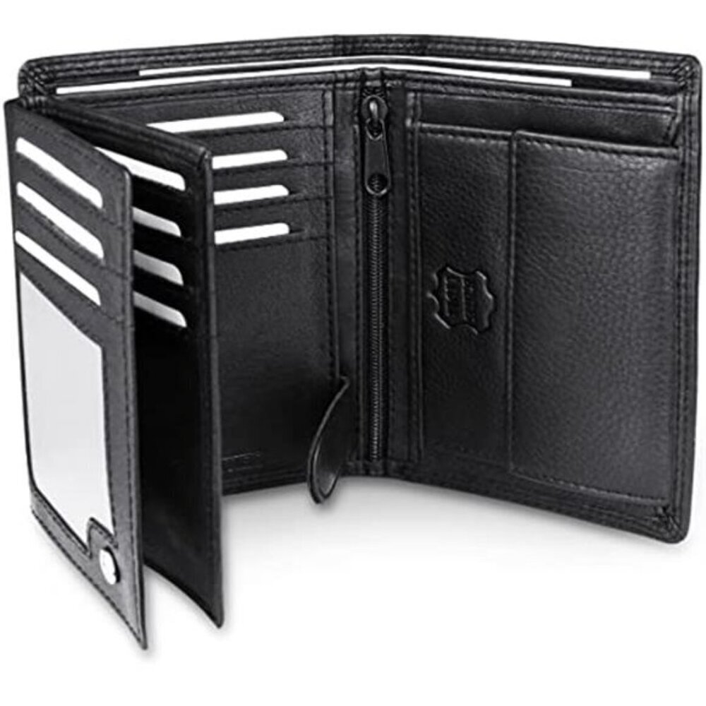 Premium Leather Trifold Wallet for Men, 15 Card Slots, RFID